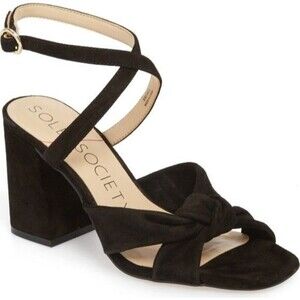 SOLE SOCIETY "Joanan" Black Suede Leather Ankle Strap Criss-Cross Sandals 8.5M
